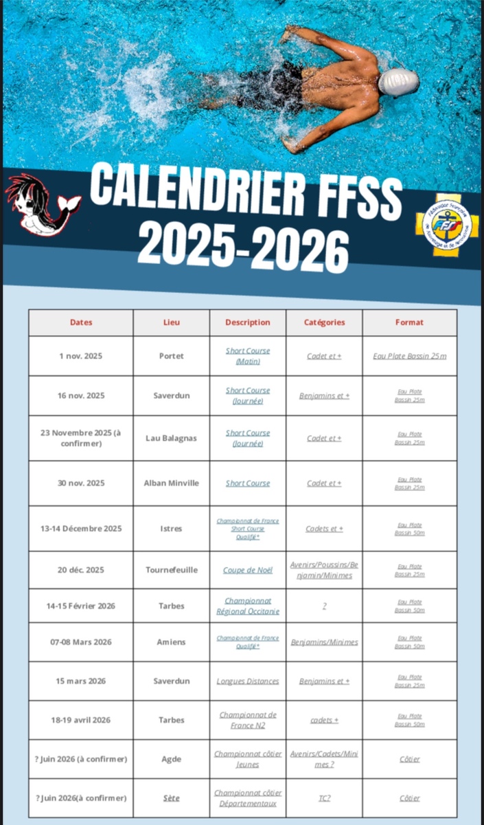 CALENDRIER DES COMPÉTITIONS FFSS SAISON 2025-2026